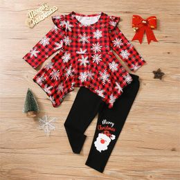 Clothing Sets Girls Christmas Tracksuit Santa Claus Long Sleeve Cropped Tops + Plaid Casual Pants 2 Piece Set For Kids 18 Months To 6 Years