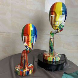 Modern Creative Painted Colorful Abstract mask Decoration Home Wine Cabinet Office Decoration Desktop Decoration Crafts 210727