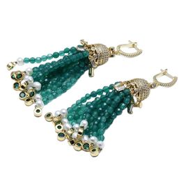 GuaiGuai Jewelry Natural Cultured White Pearl Green Agate Crystal Gold Plated Hook Earrings CZ Fitting Handmade For Women