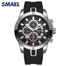 New Silicone Quartz Watches Men Night Light Display Smael Watch Men Business Watches9087 Waterproof Alloy Watches Q0524