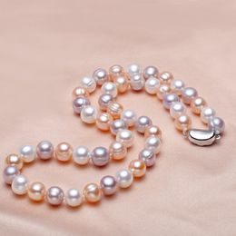 Natural Freshwater Threaded 7-8MM Pearl Necklace 925 sterling silver clasp