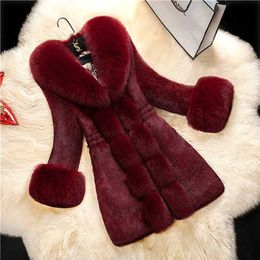 Winter Faux Fur Coat Women Thick Outwear Female Long Fake Fur Collar Jackets For Ladies Slim Elegant Warm Coat 211007