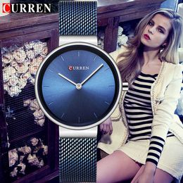 Curren Elegant Ladies Dress Watches Luxury Brand Fashion Simple Blue Female Watch Women Mesh Waterproof Relogio Feminino 210527