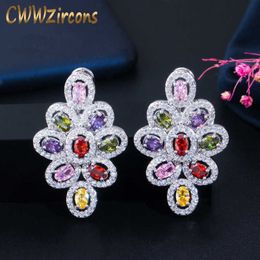 6 Colors Option Luxury Cubic Zirconia Women Long Big Colorful Drop Earring with Green Blue Purple Crystal CZ263 210714