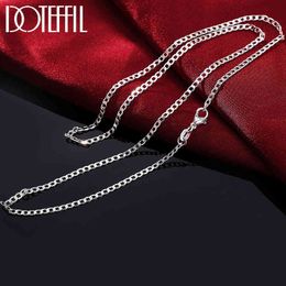 Doteffil 925 Sterling Silver 2mm 16/18/20/22/24/26/28/30 Inch Side Chain Necklace for Women Man Fashion Wedding Charm Jewellery