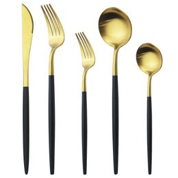 Dinnerware Sets Matte 5Pcs/Set Gold Set 304 Stainless Steel Cutlery Knife Fork Spoon Tableware Party Kitchen Silverware