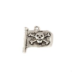 100Pcs Antique Silver Alloy Skull Flag Charms Pendants For Jewellery Making Bracelet Necklace DIY Accessories 19X20mm A-661