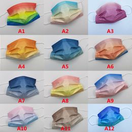 Gradient Colour Disposable Face Masks Camouflage Fashion Designer Mask 3 Layers Non-Woven Protection