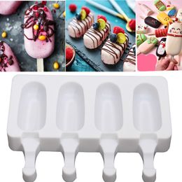 High-quality Safe Silicone Ice Cream Molds 4 Cell Frozen Ice Cube Molds Popsicle Maker DIY Homemade Freezer Ice Lolly Mould