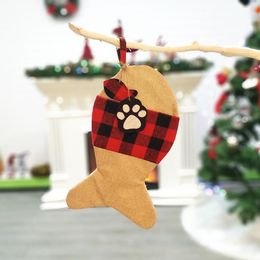 4 Styles Christmas Stockings Plaid Christmas Decoration Bags for Pet Dog Cat Paw Stocking Gift Bags Tree Wall Hanging Ornament JJE10183