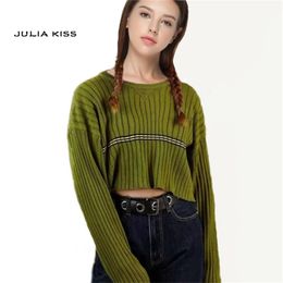 Women Drop Shoulder Block Striped Rib Jumper Loose Pullover Sweaters 210512