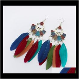 & Chandelier Bohemian Vintage Colorf Feather 4 Styles Fan Shape Long Tassel Dangle Earrings Women Jewellery Aessories Drop Delivery 2021 S9Aa5