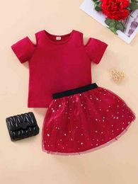 Baby Cold Shoulder Tee & Star Mesh Skirt SHE