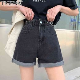 TIGENA High Waist Denim Shorts Women Summer Casual All-Match Jeans Female with Pocket Black White 210724
