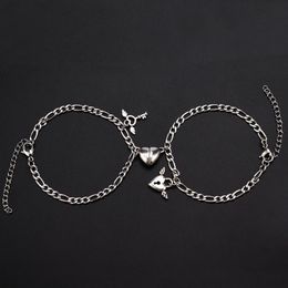 Link, Chain Men And Women Matching Bracelet 2 Metal Magnet Heart-shaped Angel Couple Wrist Jewellery Gift Gay Boy/Girlfriend