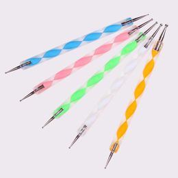 5Pcs Colour Handle Dotting Tools Spiral Rod Double-end Point Nail Pen Indentation Flower Drill Tool