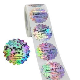 500 Pcs/roll Round Thank You for Supporting My Small Business Stickers Colourful Floral Silver Diy Handmade Seal Labels Stickers