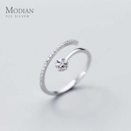 Twinkle AAA Zircon Pentagram Ring for Women Pure 925 Sterling Silver Fashion Wedding Free Size Fine Jewellery Bijoux 210707