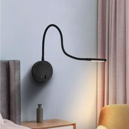 Wall Lamp LED Reading USB Light Mounted Bedroom Flexible Port Home El Loft Bedside Night Book Modern White