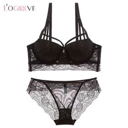 NXY sexy setSexy Underwear Set Push-Up Bra And Panty s 3/4 Cup Lace Lingerie Women Deep V Gather Comfortable Breathable 1127