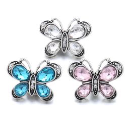 Rhinestone fastener Butterfly 18mm Snap Button Clasp gorgeous Zircon Silver Colour Alloy Metal Oval charms for Snaps Jewellery Findings suppliers