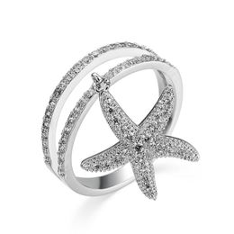 Wedding Rings Women Ring Vintage Matching Promise For Couples Luxury Copper Jewelry Starfish Silver Large Dainty Gemstone