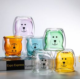 The latest 8.5OZ coffee milk mug, double-layer bear glass, a variety of styles to choose from, support for custom logos