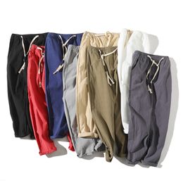 Lightweight Men's Summer Casual Pants Cotton Harem Trousers Elastic Waist Ankle-Length Man's Pants X0723