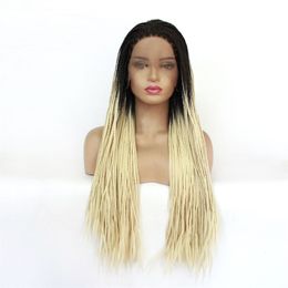Long Box Braided Synthetic Lace Front Wig Mix Colour Simulation Human Hair Lace-Frontal Braid Wigs 19918-613