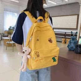 Women Nylon Cute Backpack Bear Female Student College School Bag Badge Girl Doll Backpack Kawaii Book Ladies Fashion Bags Trendy Y1105