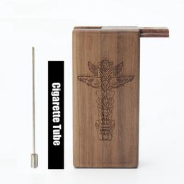 Cool Pattern Natural Wooden Cigarette Case Kit Dry Herb Tobacco Stash Box Dugout One Hitter Catcher Taster Smoking Tube Cleaning Needle Wood Container Holder DHL