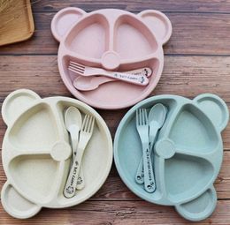 Cartoon Baby Kids Tableware Set Wheat straw Dinnerware Feeding Food Plate Dishes Bowl With Spoon Fork ECO-friendly