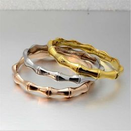High Quality Stainless Steel Gold Bamboo Bracelets & Bangles for Women Titanium Rose Gold Fashion Jewelry Girl Friend Gifts Q0717
