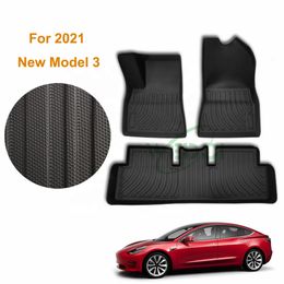 For Tesla Model 3 2021 Auto Car Floor Mats 3D All-Weather TPO Rubber Foot Carpets Odourless Pad Waterproof Tray Mat Interior Accessories anti-silp/Scratch resistant