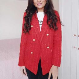 Tweed Women Vintage Red Blazers Autumn Fashion Ladies Elegant Slim Jacket Streerwear Girls Chic Blazer Cute 210527