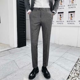 Spring Summer Thin Plaid Pants Men Business Casual Dress Pants Slim Fit Formal Social Trousers Work Suit Pans Men Clothes 210527