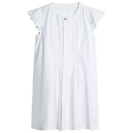 PERHAPS U White Solid Pleat Stand Collar Button Short Sleeve A Line Mini Dress Elegant Summer D0523 210529