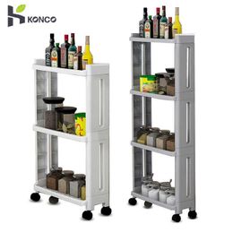 KONCO Kitchen Storage Shelves,2/3/4 Layers Food Storage Shelf With Wheels,Removable Organiser Rack,For kitchen convenience 210705