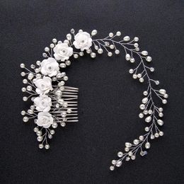 Crystal Hair Combs Tiaras Rhinestone Pearl Bridal Comb Headpiece Women Jewellery Wedding Accessories For Bride Clips & Barrettes
