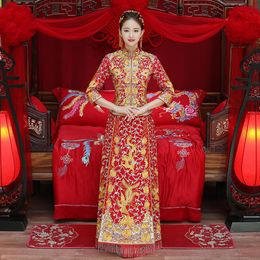 Ethnic Clothing Dragon Gown Bride Wedding Dress Chinese Style Costume Phoenix Cheongsam Evening Show Slim For The