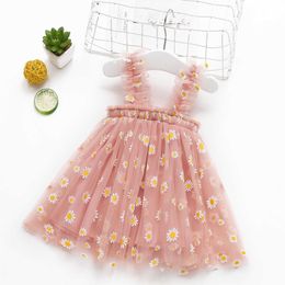 Summer Toddler Baby Kids Girl Tulle Dress Daisy Floral Princess Dress Beach Suspenders Party Dresses Vestidos Baby Girl Clothes Q0716