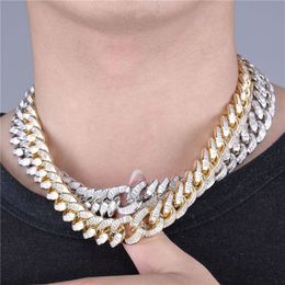 Yellow White Gold Color Bling CZ 15mm 16/18/20inch Links Chain Necklace Rock Jewelry For Men Women