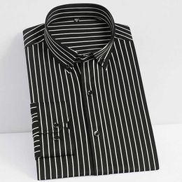 Youthful Fashion Men's Long Sleeve Casual Shirt Soft Stretch Button-down Collar Classic Young Man Business Striped Dress Shirts 210721