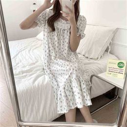 Princess Chic Summer Sleepwear Loose Girls Homewear Lace Printing Sweet All Match Stylish Pajamas Dress 210525