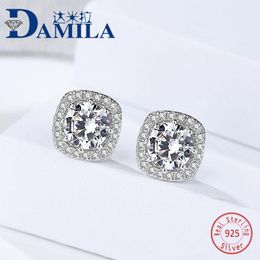 Stud Fashion Square Crystal 925 Sterling Silver Earrings For Women Bling Cubic Zirconia Stone Female Girls Gifts