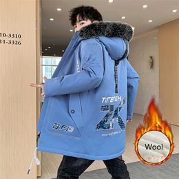 2021 Winter Warm Cotton Jacket Imitation Lamb Wool Plus Velvet Thick Casual Cotton Coats Clothing Jackets Men Drop 220212