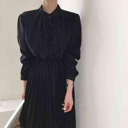 S-Xl New Spring Dress Girls Boho Solid Female Vintage Dress Party Oversize Long Sleeve Women Dresses Robe Vestido Y1204