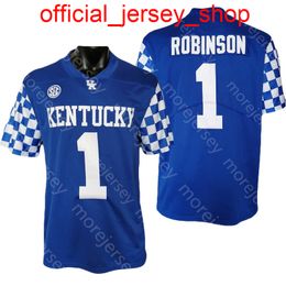 NCAA CollegeKentucky Wildcats Football Jersey Wan'Dale Robinson Blue Size S-3XL All Stitched Embroidery