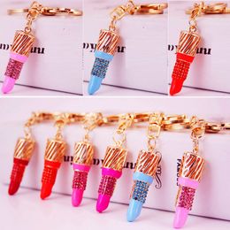 Bling Bling crystal lipstick Keychains alloy Material Lipstick shape keychain Metal Key Ring Exquisite fashion Small Gifts