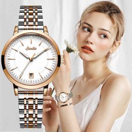 SUNKTA Simple Rose Gold Charming Watch for Ladies Quartz Watches All Steel Strap Clock Female Wristwatch Dress Women's Watch 210517